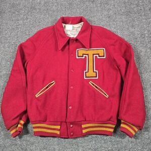 Vintage Howe Varsity Letterman Jacket Mens Small Red Wool Tennessee Chenille USA